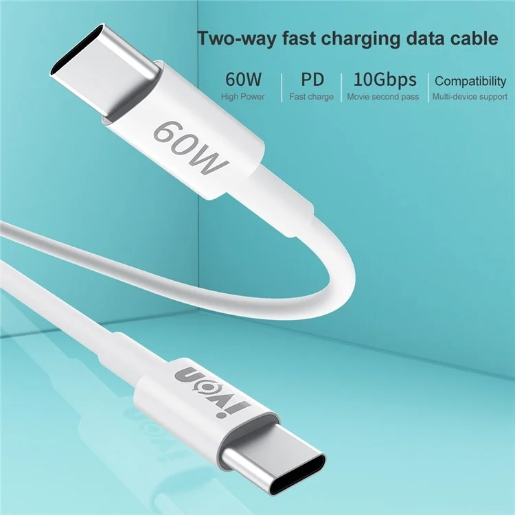 IVON CA203 for iPhone 15 Series 1m 60W PD Type-C to Type-C Fast Charging Cord Data Cable