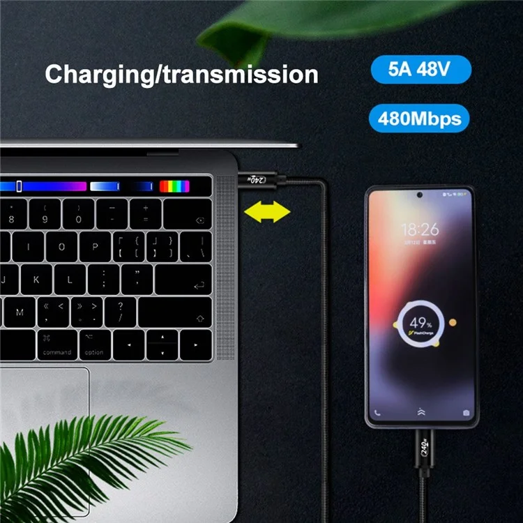 Koja 1m Нейлоновое Плетеные 240 вт USB C до USB C Кабель Для Imac/macbook Тип C Шнур Быстрого Зарядки 480 Мбит/с.