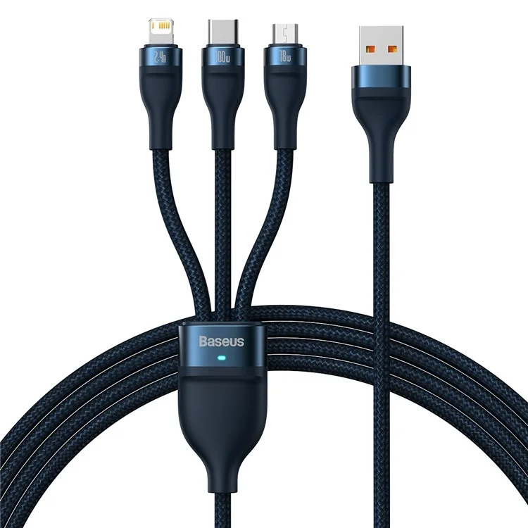 Basis-flash-serie II USB zu Mikro+6 Pin+typ-c-kabel-ein-zu-drei-100-w-schnellladedatenkabel, 1,2 m - Blau