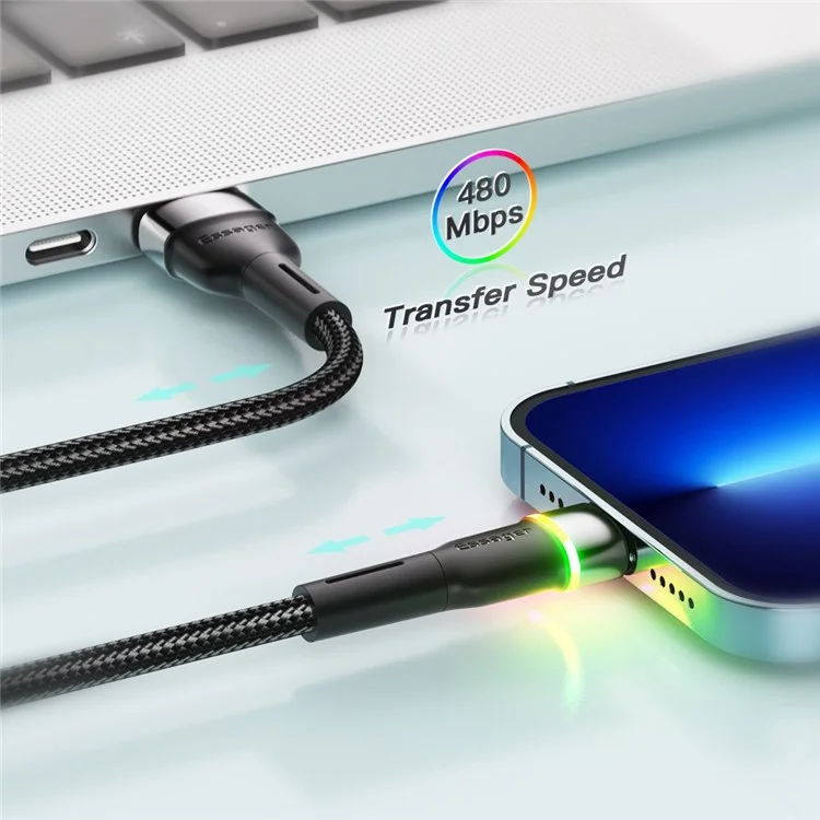 ESSAGER 2 м USB-A до 6-контактного 3A Fast Charging Cable LED Lighting 480Мбит/с Transfer Data Cable Cord - Черный