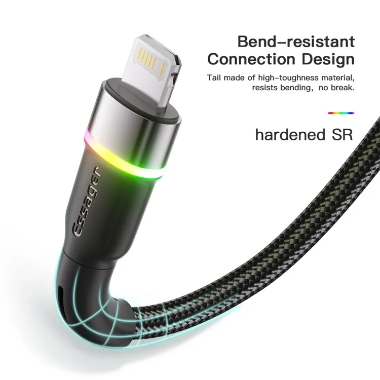 ESSAGER 2 м USB-A до 6-контактного 3A Fast Charging Cable LED Lighting 480Мбит/с Transfer Data Cable Cord - Черный