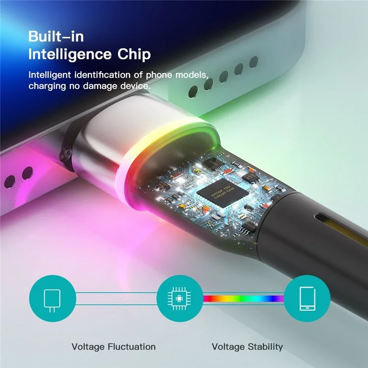 ESSAGER 2 м USB-A до 6-контактного 3A Fast Charging Cable LED Lighting 480Мбит/с Transfer Data Cable Cord - Черный
