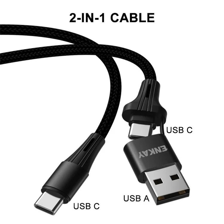 Enkay Hat Prince 1m PD 100W USB-A/USB-C a Tipo c 5A Cable de Datos de Teléfono de Carga Rápida Cable de Datos