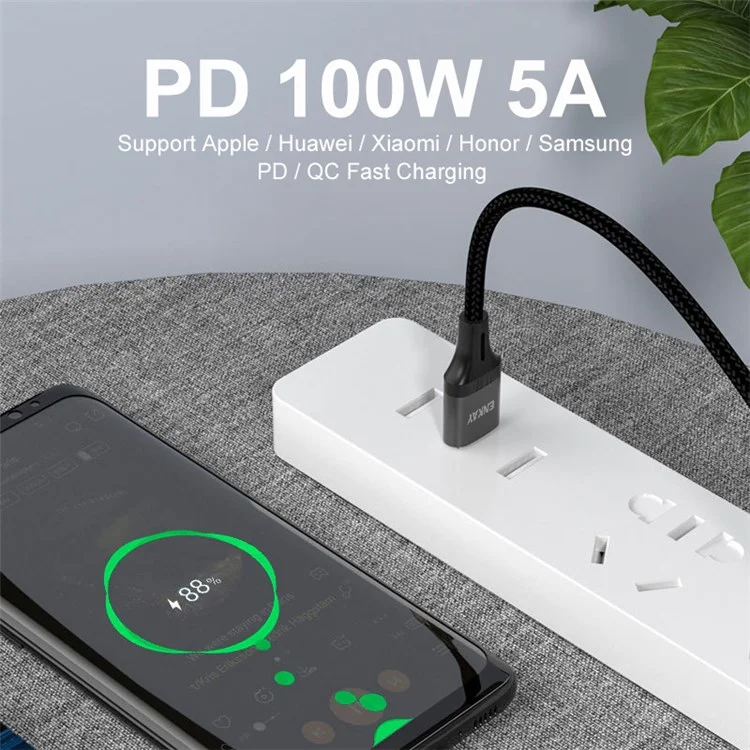 Enkay Hat Prince 1m PD 100W USB-A/USB-C a Tipo c 5A Cable de Datos de Teléfono de Carga Rápida Cable de Datos