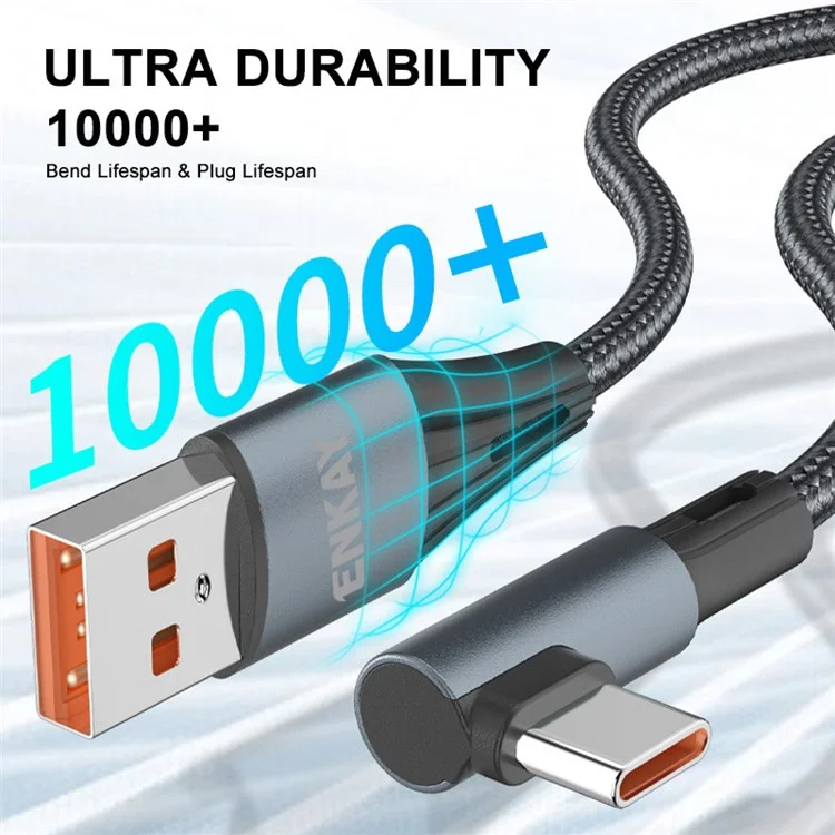 ENKAY HAT PRINCE Cable USB-C a Codo de 2m, 66W, 6A, Carga Rápida Super, Cable Trenzado para Teléfonos Android - Verde