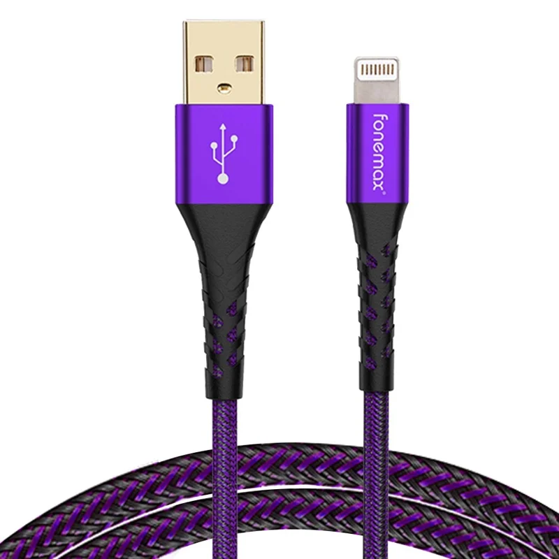 FONEMAX C89 MFi Certificated 2m USB to Lightning Data Cable 3A Fast Charging Nylon Braided Cord - Purple