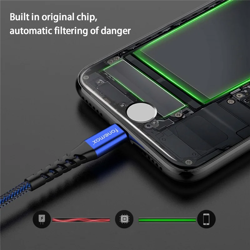 FONEMAX C89 MFi Certificated 2m USB to Lightning Data Cable 3A Fast Charging Nylon Braided Cord - Purple