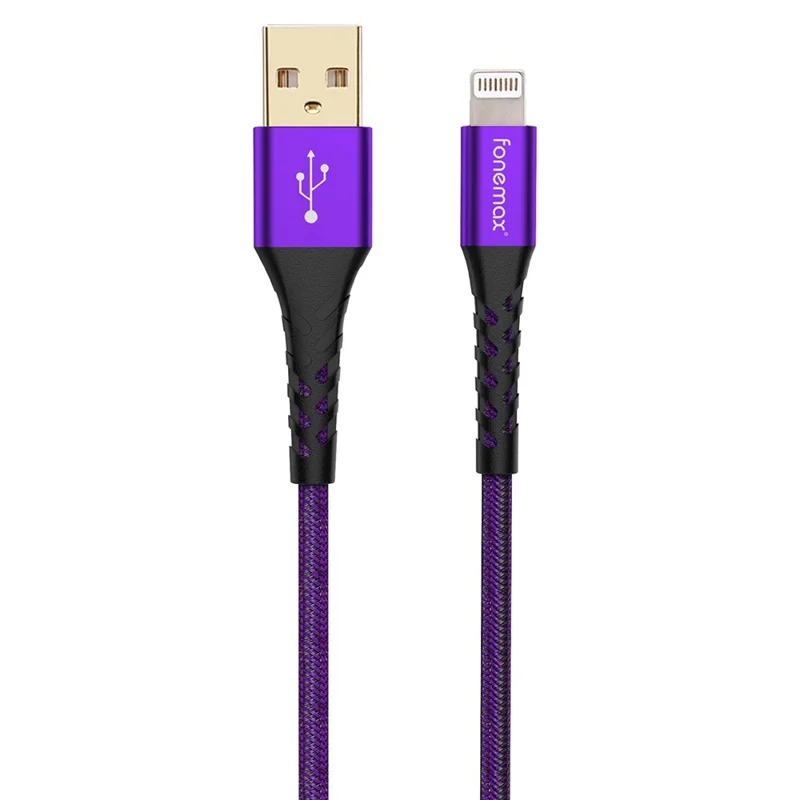 FONEMAX C89 MFi Certificated 0.2m USB to Lightning 3A Fast Charging Cable Nylon Braided Data Cord - Purple