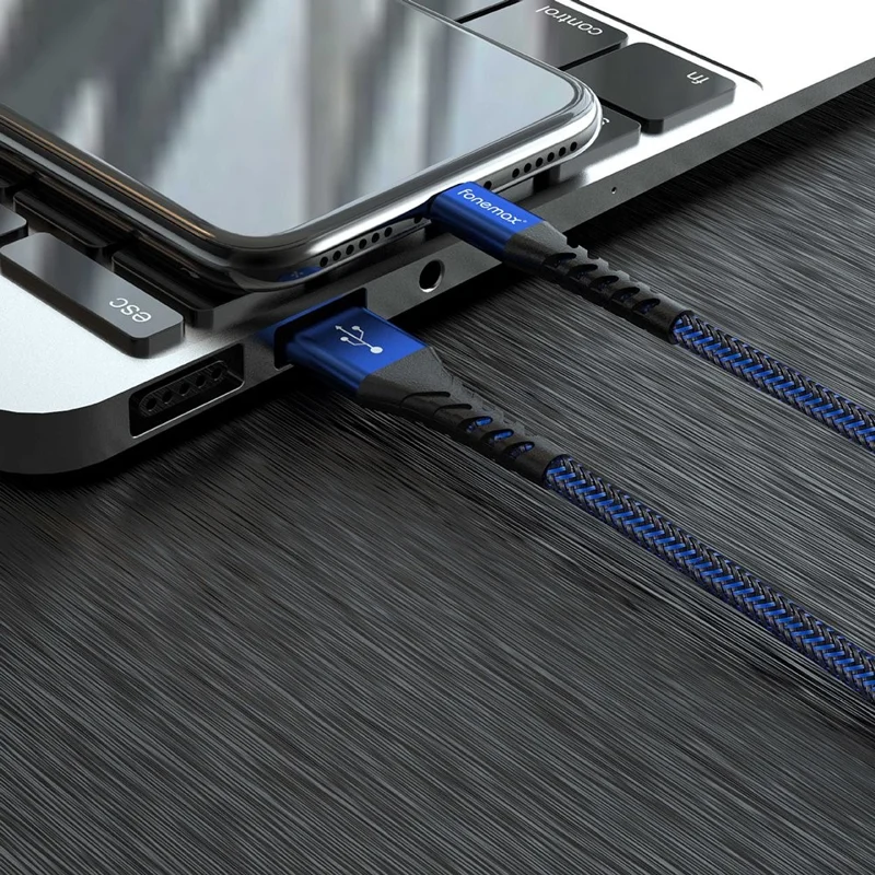 FONEMAX C89 MFi Certificated 0.2m USB to Lightning 3A Fast Charging Cable Nylon Braided Data Cord - Purple