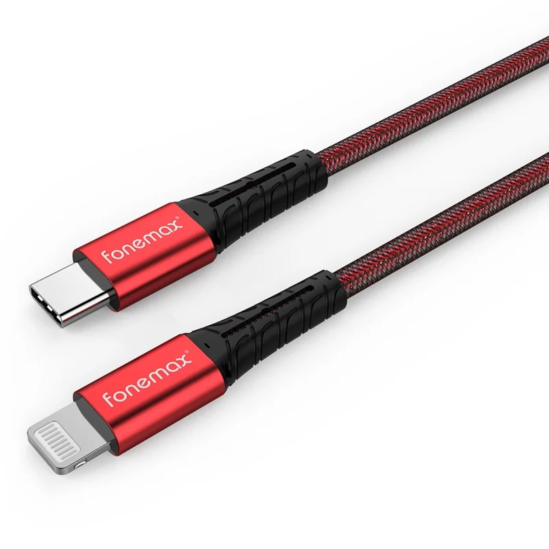 FONEMAX C94 0.2m Type-C to Lightning PD 30W Fast Charging Cable Nylon Braided Data Cord (MFi Certificated) - Red