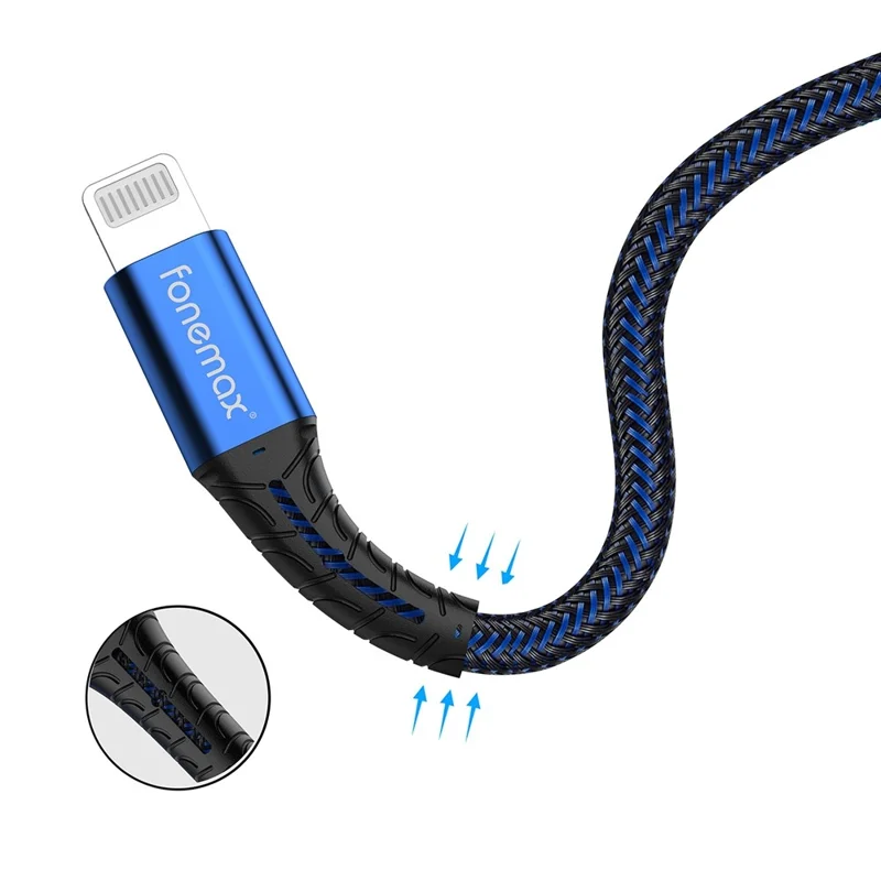 FONEMAX C94 0.2m Type-C to Lightning PD 30W Fast Charging Cable Nylon Braided Data Cord (MFi Certificated) - Red