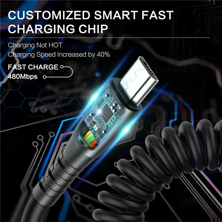 3A Micro USB Cable de Carga y Transmisión de Datos con Resorte Telescópico
