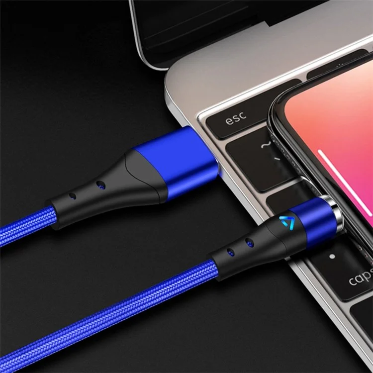 2m Magnetic Attraction Nylon Braided 3A Charging Cable USB Data Transmission Cord (No Magnetic Adapter) - Blue