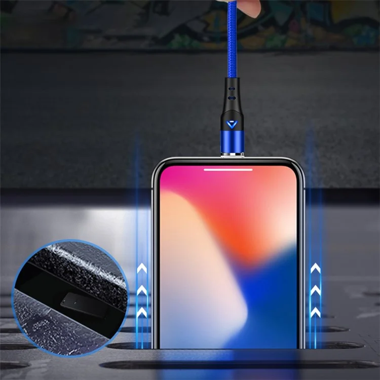 2m Magnetic Attraction Nylon Braided 3A Charging Cable USB Data Transmission Cord (No Magnetic Adapter) - Blue