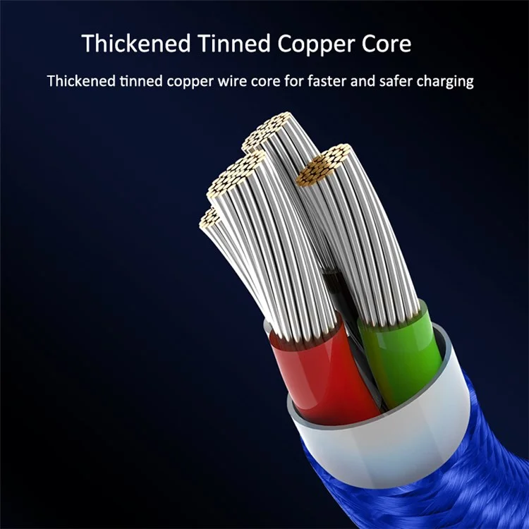 2m Magnetic Attraction Nylon Braided 3A Charging Cable USB Data Transmission Cord (No Magnetic Adapter) - Blue