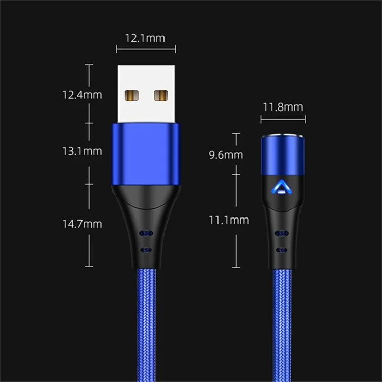 2m Magnetic Attraction Nylon Braided 3A Charging Cable USB Data Transmission Cord (No Magnetic Adapter) - Blue