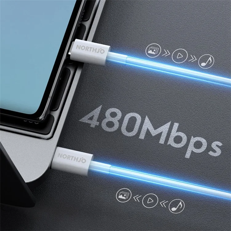 NORTHJO for iPhone 15 Series 1m PD 100W Type-C to Type-C Fast Charging Cable Data Cord with E-Marker Chip - White