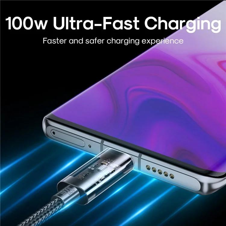 JOYROOM for iPhone 15 Series 1.2m PD 100W Fast Charging Cable Type-C Nylon Braided Charge Cord 480Mbps Data Transmission Wire - Blue