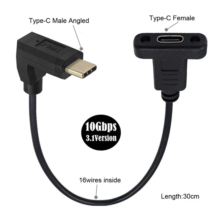 UC-049-UP USB3.1 Type-C Adapter Cable 0.3m 90 Degree Angled USB-C Male to Female Extension Data Cord 10Gbps High-Speed Converter Support Scalable Power Charging