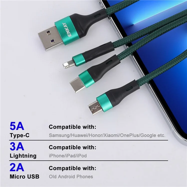 Enkay Enk-cb120 1.2m Datenkabel Für Mobiltelefon Tablet Lightning/micro/typ-c 5A Schnelles Ladekabel - Orange