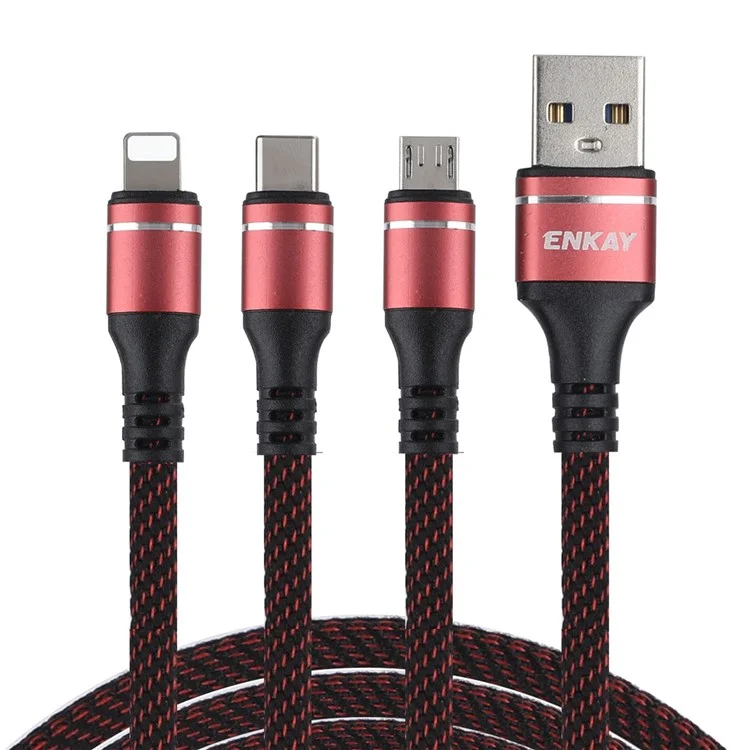 Enkay Enk-ccb121 1,5m Raio/micro/tipo c 5A Cabo de Dados de Carregamento Rápido - Preto / Vermelho