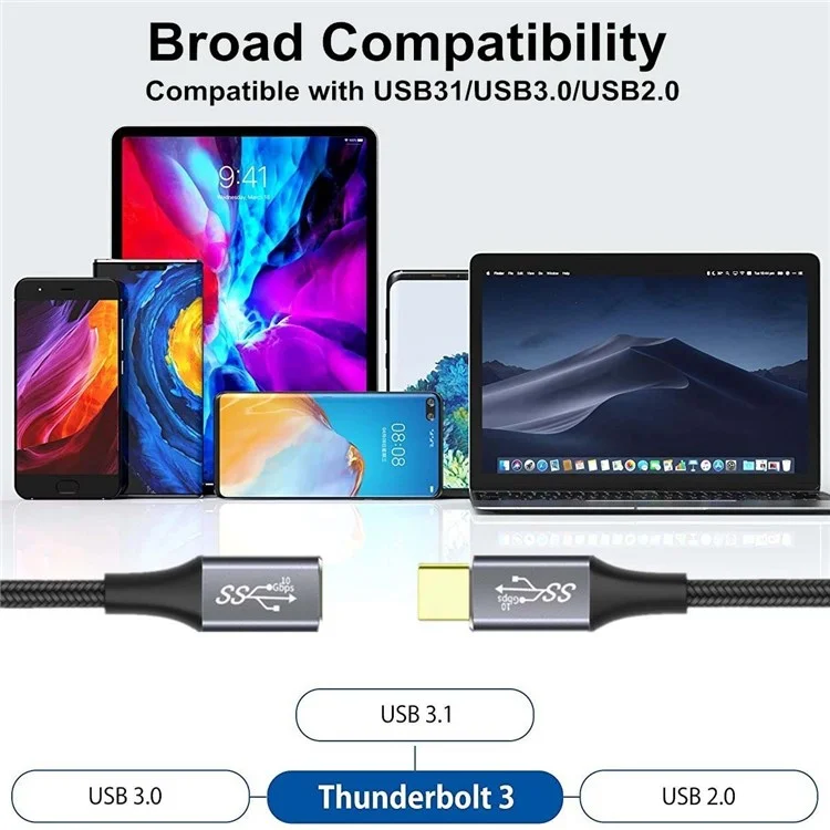 0.25m Type-C to Type-C 3.1 Gen2 Male to Female Extension Cable 4K/60HZ 10Gbps Data Cord