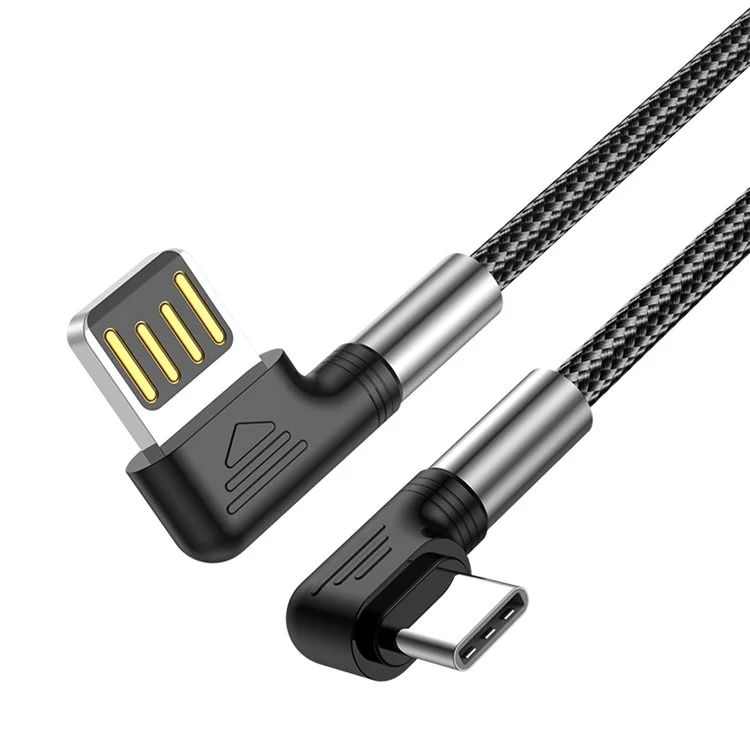 0.5m 3A Nilón de Carga Rápida Cable USB USB al Cable de Datos de Codo de 90 Grados Tipo c