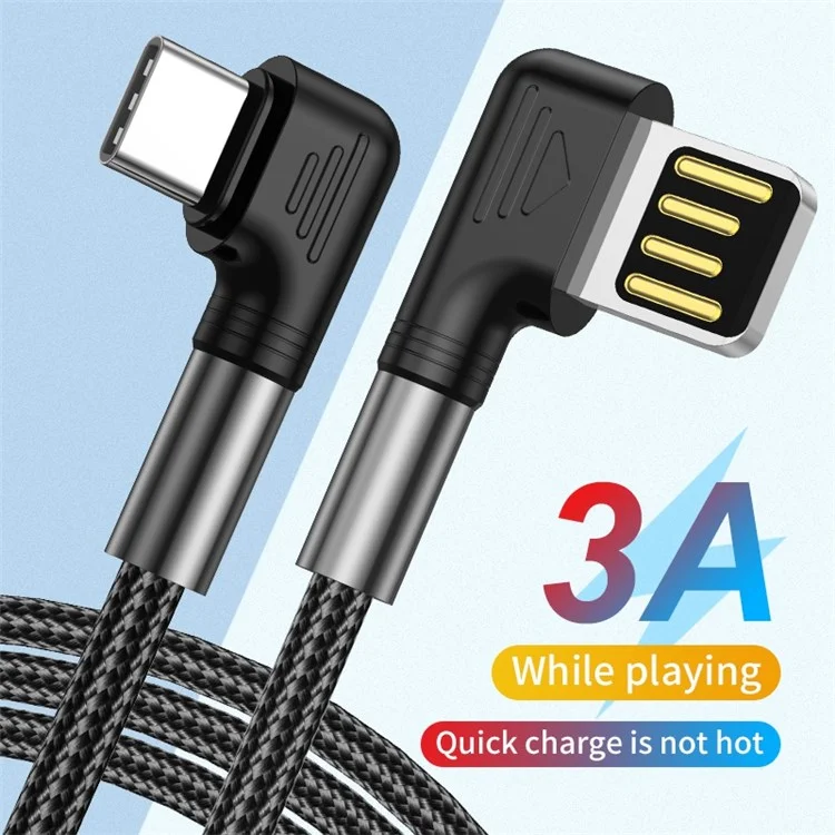 0.5m 3A Nilón de Carga Rápida Cable USB USB al Cable de Datos de Codo de 90 Grados Tipo c