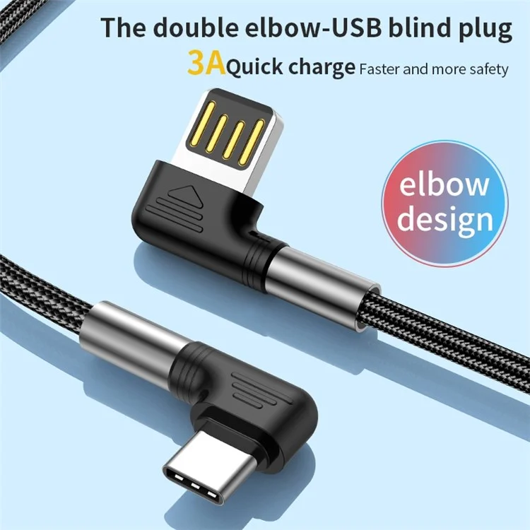 Per iPhone 15 Series 0,5m 3A Fast Charging Nylon Braided Wire USB to Type-C 90 Degree Elbow Data Cable