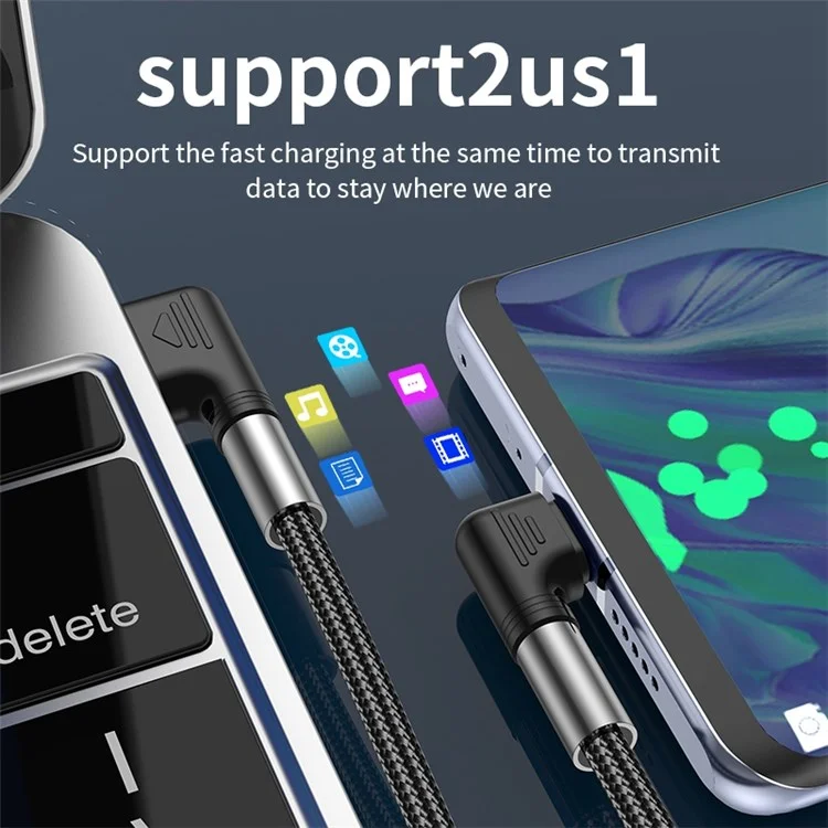 Per iPhone 15 Series 0,5m 3A Fast Charging Nylon Braided Wire USB to Type-C 90 Degree Elbow Data Cable