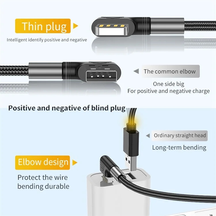 2m Usb-type-c 3A Fast Зарядка + Провод Передачи Данных 90 Градусов Кабеля Data Data Data