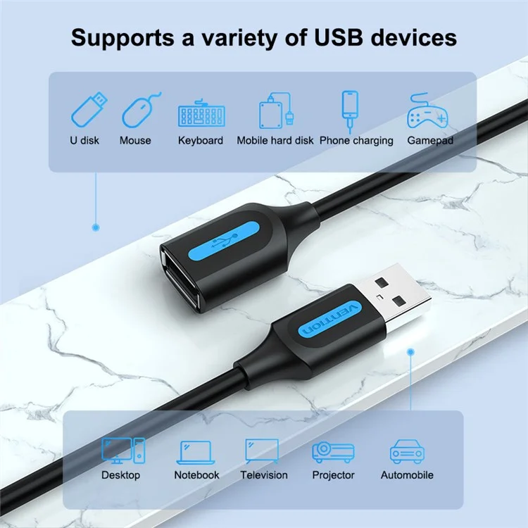 VENTION CBIBF CBI Series 1m USB 2.0 A Male to A Female PVC Extension Cable for USB Flash Drive, Laptop, Computer