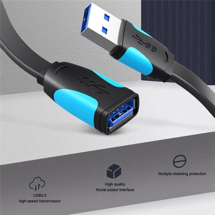 VENTION VAS-A13-B200 2m Flat Cable USB 3.0 Male to Female High Speed Data Cable 5Gbps Extension Cord