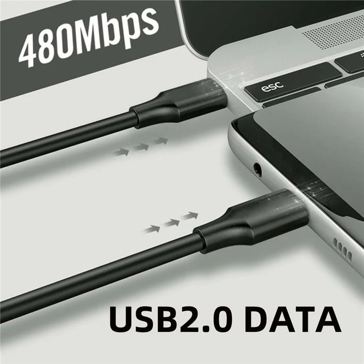 UC-072-BK-1.0M 65W Type-c Мужское до Типа c USB 2.0 Кабела Павк Пвх - Черный