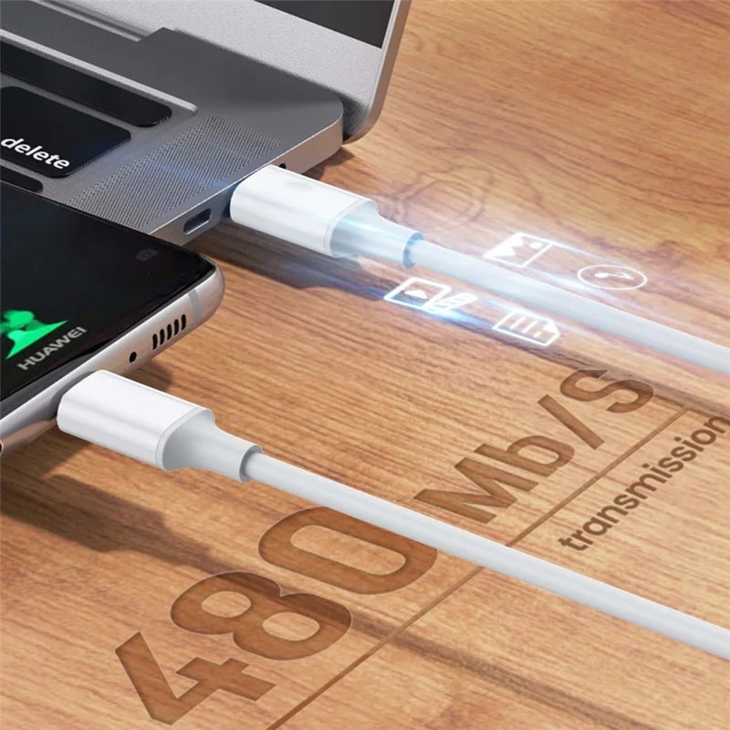 For iPhone 15 Series UC-072-BK-1.0M 65W Type-C Male to Type-C Male USB 2.0 Fast Charging Cable PVC Data Cord - White