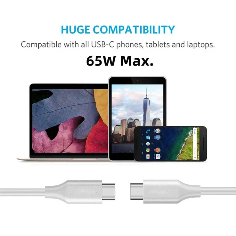 For iPhone 15 Series UC-072-BK-1.0M 65W Type-C Male to Type-C Male USB 2.0 Fast Charging Cable PVC Data Cord - White