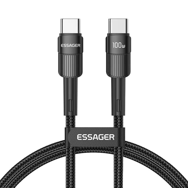 ESSAGER 2m Super Long USB C PD 100W Fast Charging Charge Cord 480Mbps Data Transmission Cable - Black