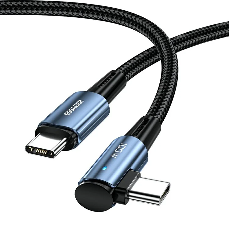ESSAGER Chenguang 2m 100W Type-c-c to Type-c Câble Tressé du Coude 5A Charge Rapide de 480 Mbps Cordon de Données - Bleu