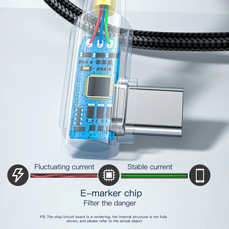 ESSAGER ChenGuang 1m 100W Type-C Male to Type-C Male Elbow Cable 5A Fast Charging Braided Data Cord - Blue