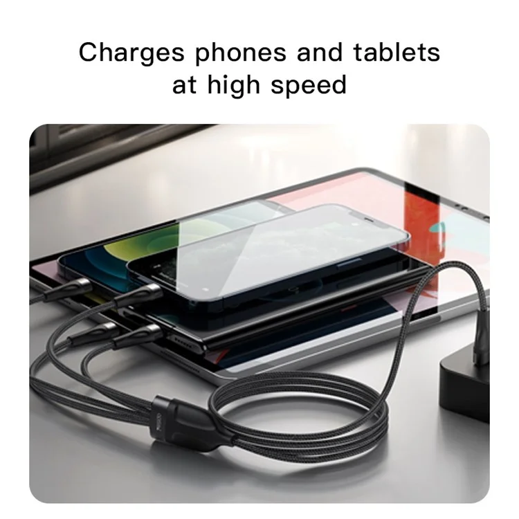 YESIDO CA110 4 in 1 Charging Cord Type-C to Type-C*2+Lightning*2 Nylon Braided Cell Phone Cable