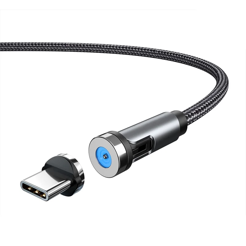 2m Type-C Data Cable 540 Degrees Rotatable Braided Charging Cable + Magnetic Plug - Black