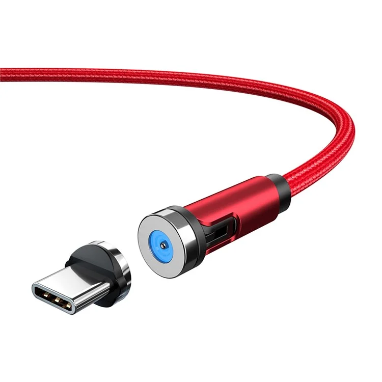 2m Type-C Data Cable 540 Degrees Rotatable Braided Charging Cable + Magnetic Plug - Red
