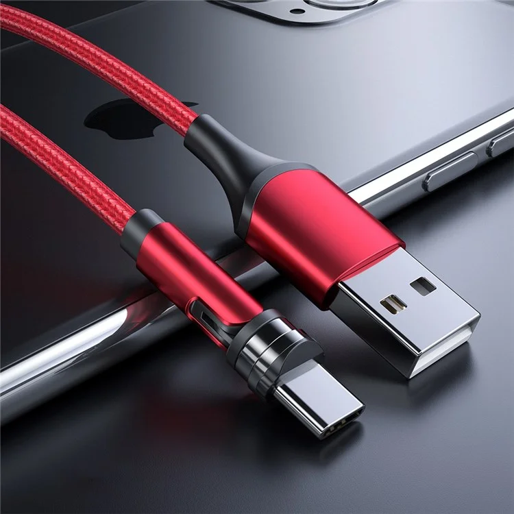 2m Type-C Data Cable 540 Degrees Rotatable Braided Charging Cable + Magnetic Plug - Red