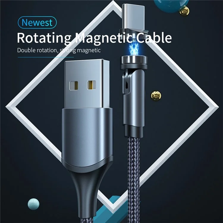 2m Type-C Data Cable 540 Degrees Rotatable Braided Charging Cable + Magnetic Plug - Red