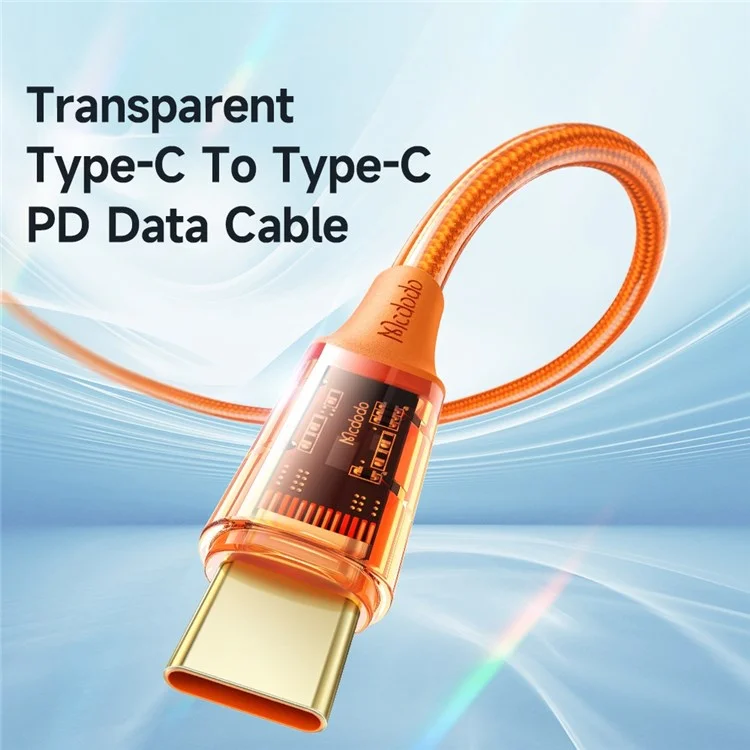 MCDODO CA-211 1.2m Amber Série Transparente Cordon de Données Type-C Transparent PD 100W Câble de Chargement USB C - Orange