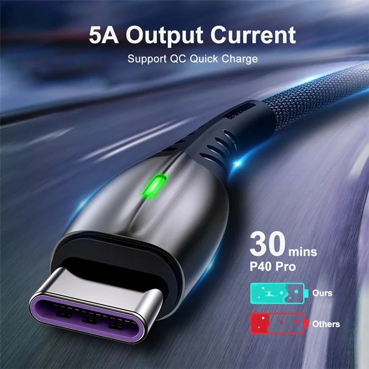 1m Nylon Trenzado 5A de Carga Rápida USB al Cable Tipo c 480Mbps Cable de Transmisión de Datos de Alta Velocidad