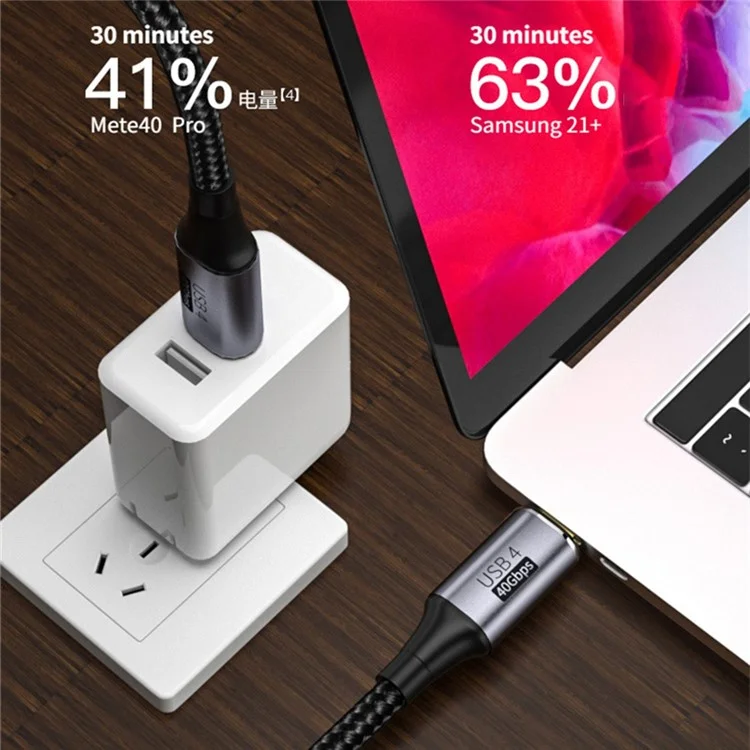 0.8m 40Gbps USB 4.0 Thunderbolt 3 Type C Data Cord 8K@60Hz PD 100W Fast Charging Cable