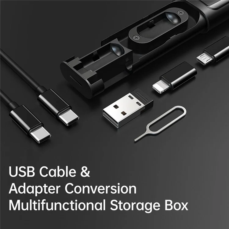 MCDODO WF-1720 Nano Series Multifunctional Fast Charging Data Cable Storage Box Set mit Adapter, Auswurfstift, Kartensteckplatz für Huawei, Xiaomi, Samsung - Schwarz
