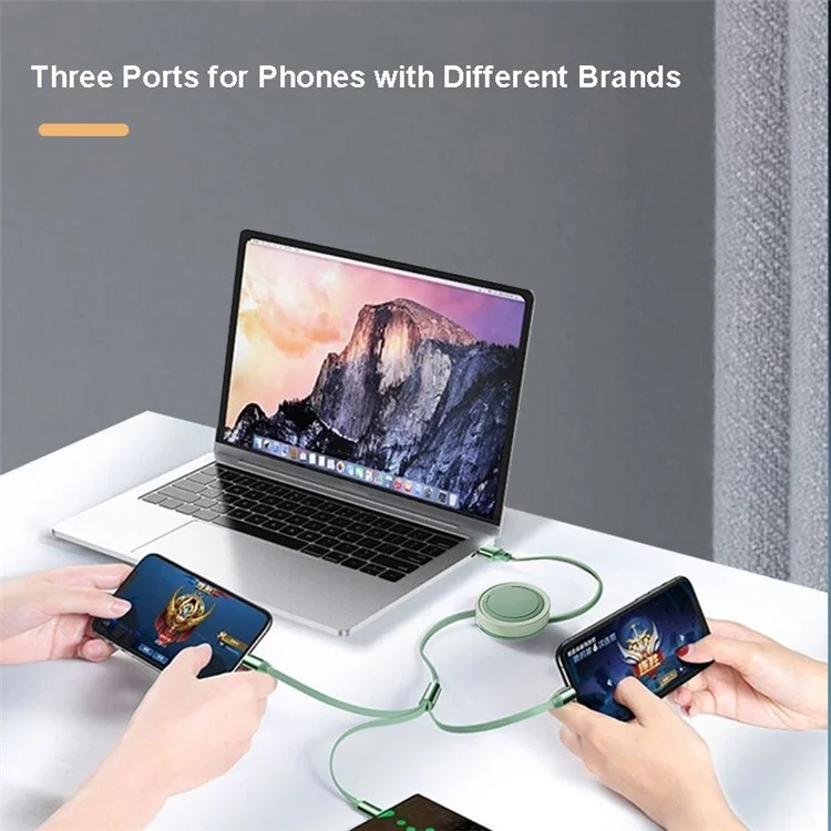3 in 1 Type-C / Lightning / Micro USB Retractable Data Cable 66W Fast Charging Cord - Pink