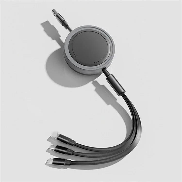 Cable de datos retráctil 3 en 1 Tipo-C / Lightning / Micro USB 66W Carga rápida - Negro / Gris